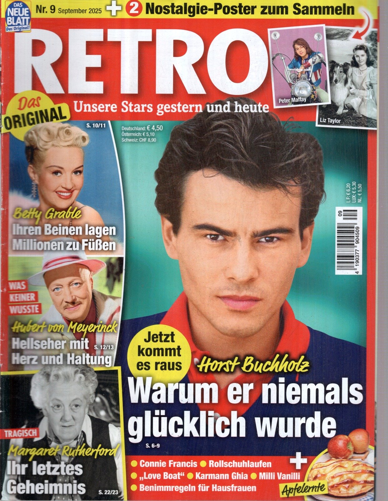 Retro Magazin Deutschland 2025-09 Horst Buchholz Betty Grable Hubert Von Meyerinck Margaret Rutherford Peter Malfay #9 + Poster