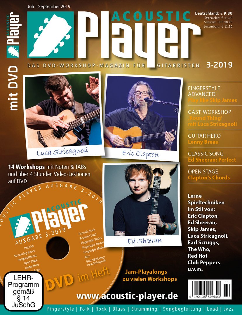 Acoustic Player Magasin Tyskland 2019-03 – Eric Clapton Ed Sheeran Luca Stricagnoli The Who Red Hot Chili Peppers – Originalutgåva