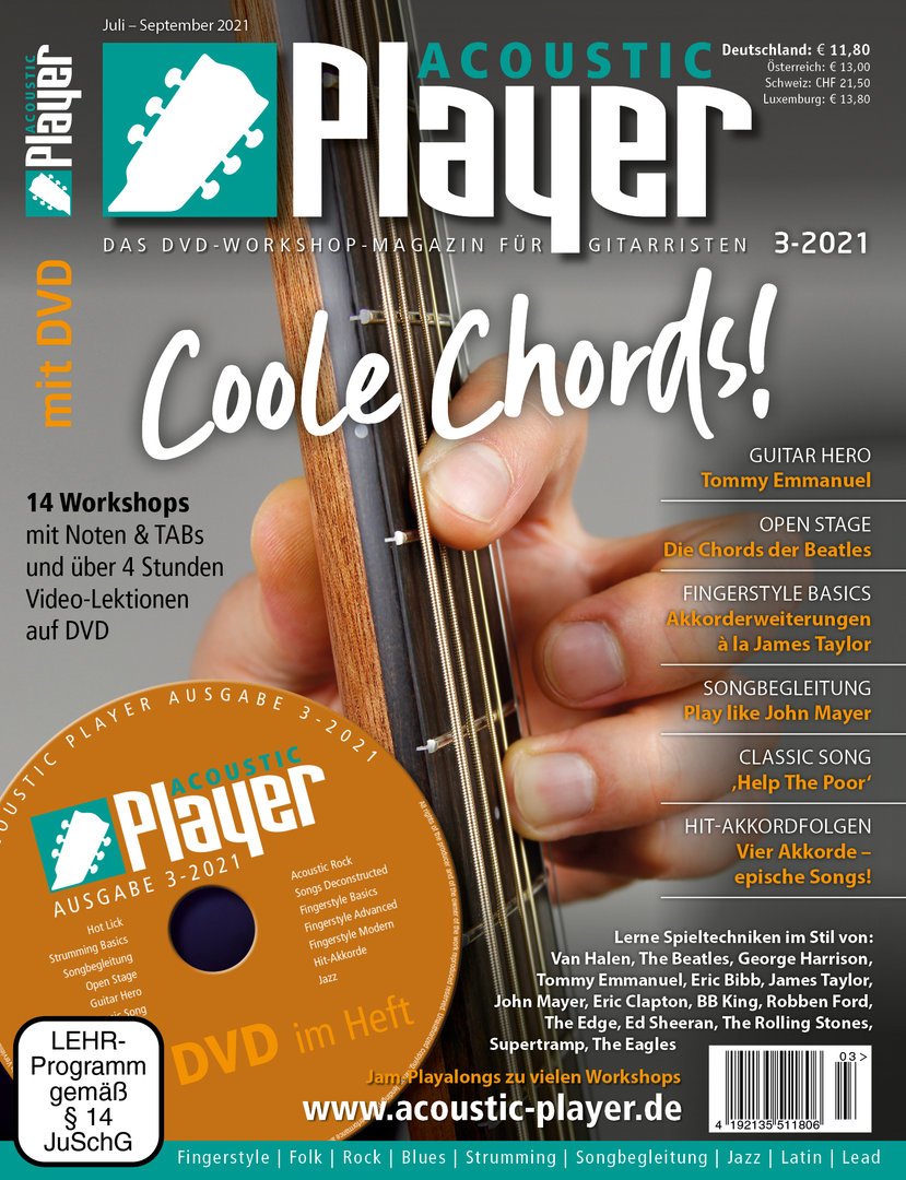 Acoustic Player Revista Alemania 2021-03 – Tommy Emmanuel James Taylor John Mayer Van Halen George Harrison – Edición original