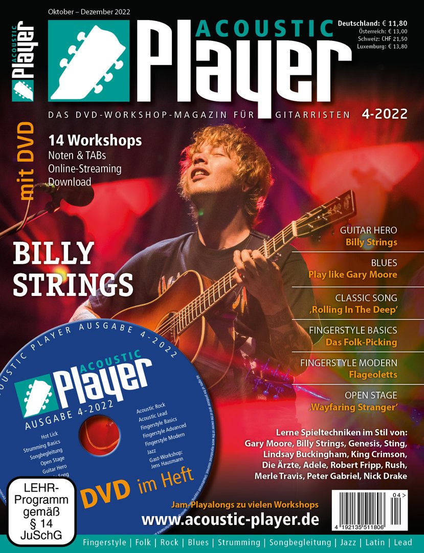 Acoustic Player Lehti Saksa 2022-04 – Billy Strings Gary Moore Adele Sting Lindsay Buckingham – Alkuperäinen painos