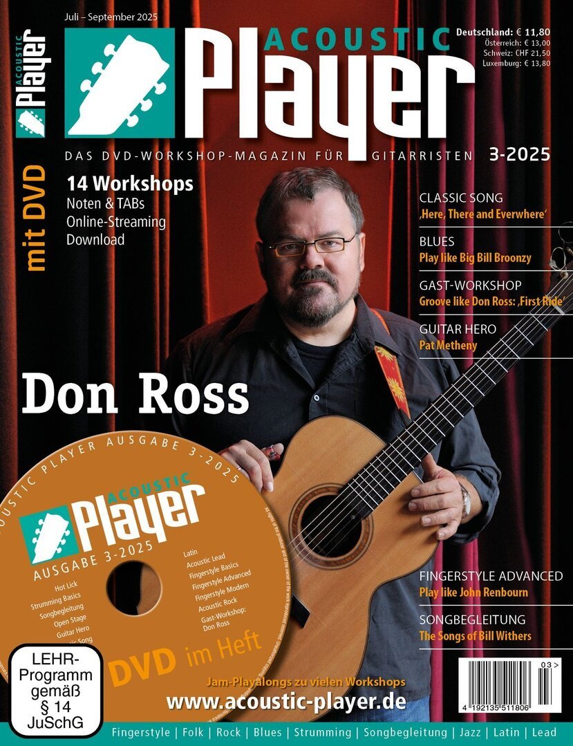 Acoustic Player Rivista Germania 2025-03 – Don Ross Big Bill Broonzy Pat Metheny John Renbourn Bill Withers – Edizione originale