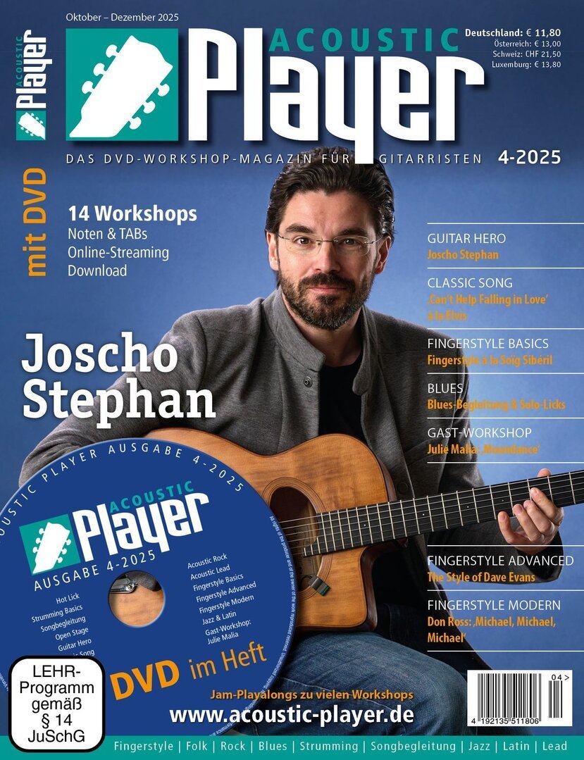 Acoustic Player Revista Alemania 2025-04 – Joscho Stephan Julie Malka Dave Evans Don Ross Soig Sibéril – Edición original
