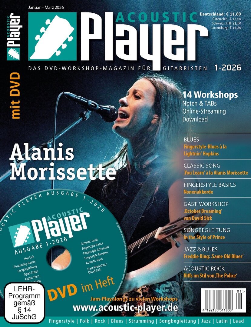 Acoustic Player Revista Alemanha 2026-01 – Alanis Morissette Lightnin' Hopkins Freddie King David Sick The Police – Edição original