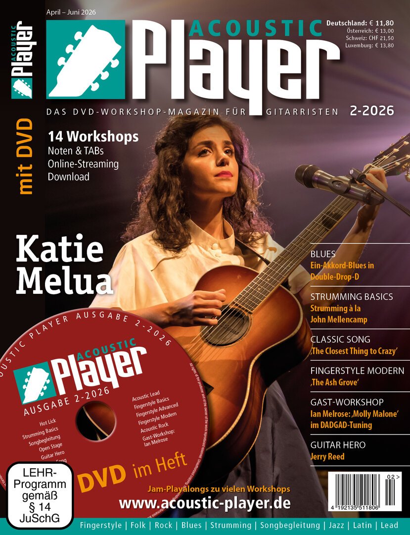 Acoustic Player Magazine Allemagne 2026-02 – Katie Melua John Mellencamp Ian Melrose Jerry Reed – Édition originale
