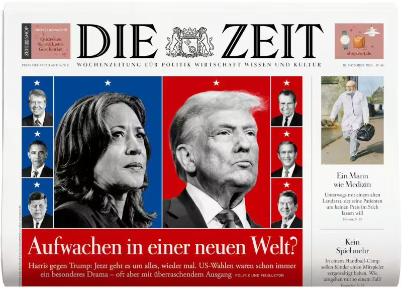 Die Zeit Lehti Saksa 2024-46 – Kamala Harris Donald Trump Barack Obama Jimmy Carter John F. Kennedy – Alkuperäinen painos