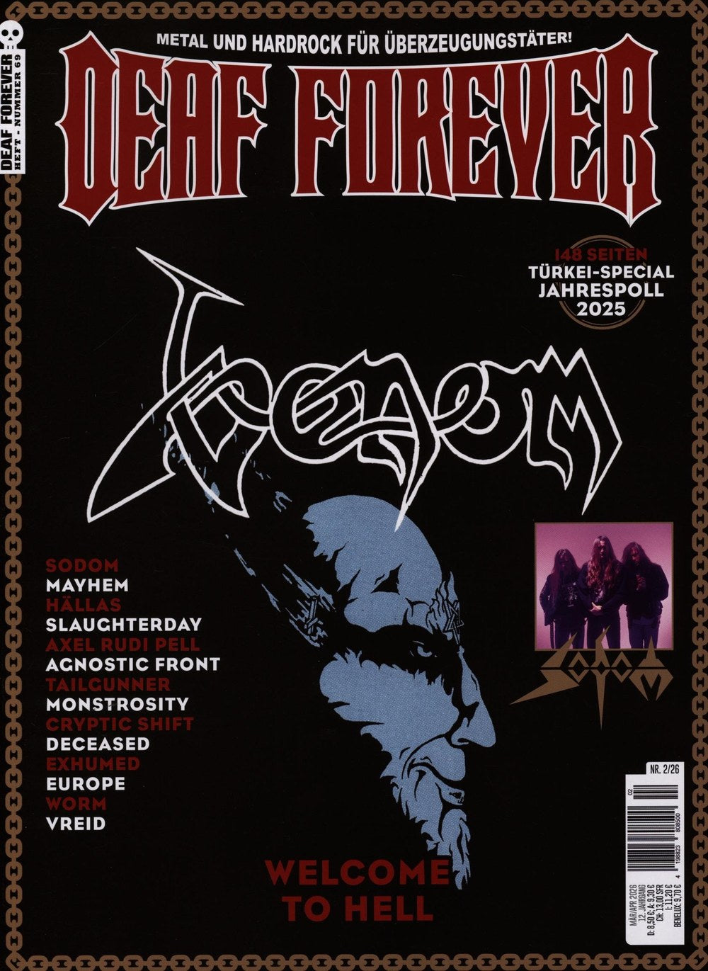 Deaf Forever Magazine Allemagne 2026-02 Venom Sodom Mayhem Hallas Slaughterday Édition originale