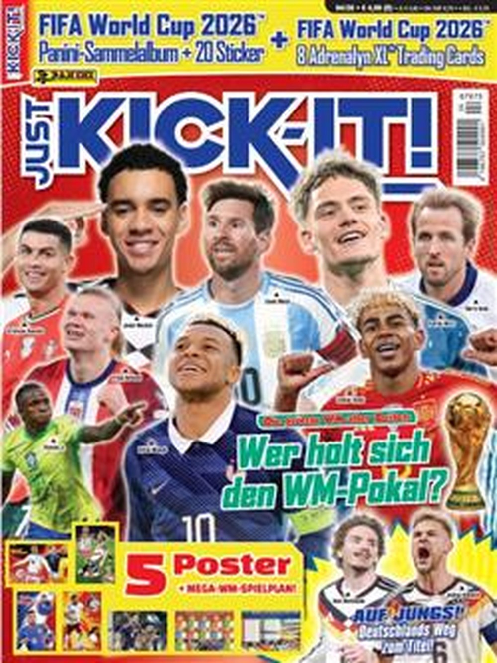 Just Kick It Rivista Germania 2026-04 – Lionel Messi Kylian Mbappé Jude Bellingham Cristiano Ronaldo Harry Kane – Edizione originale