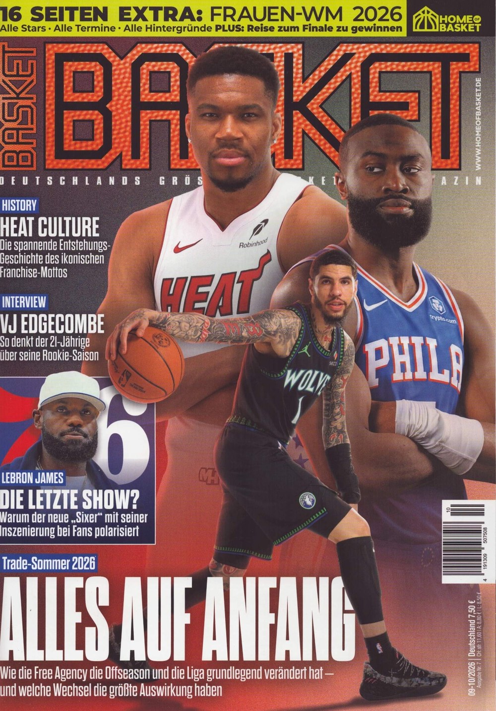 Basket Magazin Deutschland 2026-10 Giannis Antetokounmpo Jaylen Brown D'Angelo Russell LeBron James VJ Edgecombe