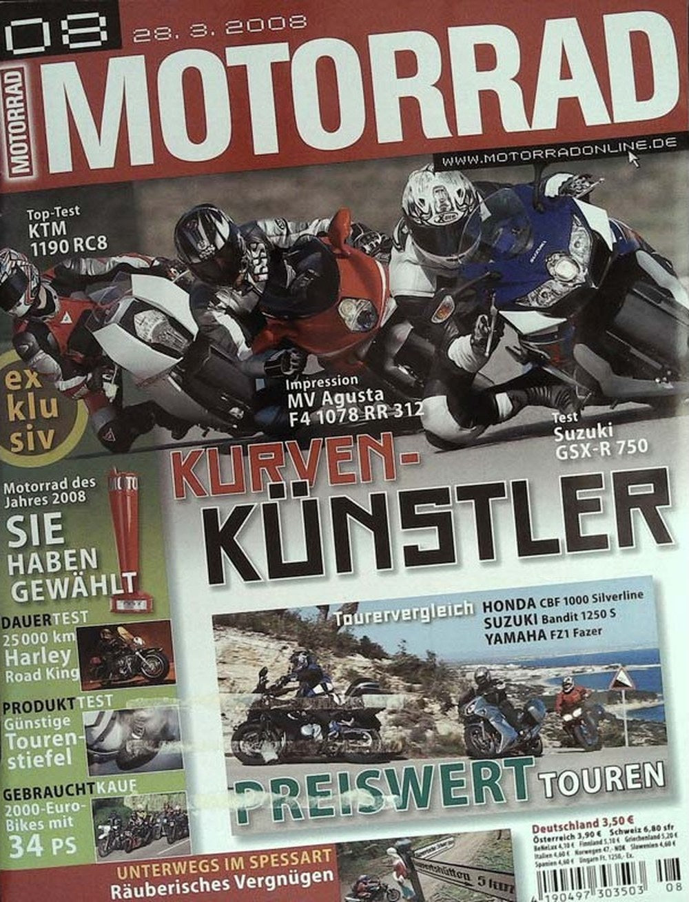 Motorrad Magazine Germany 2008-08 Original Print Issue