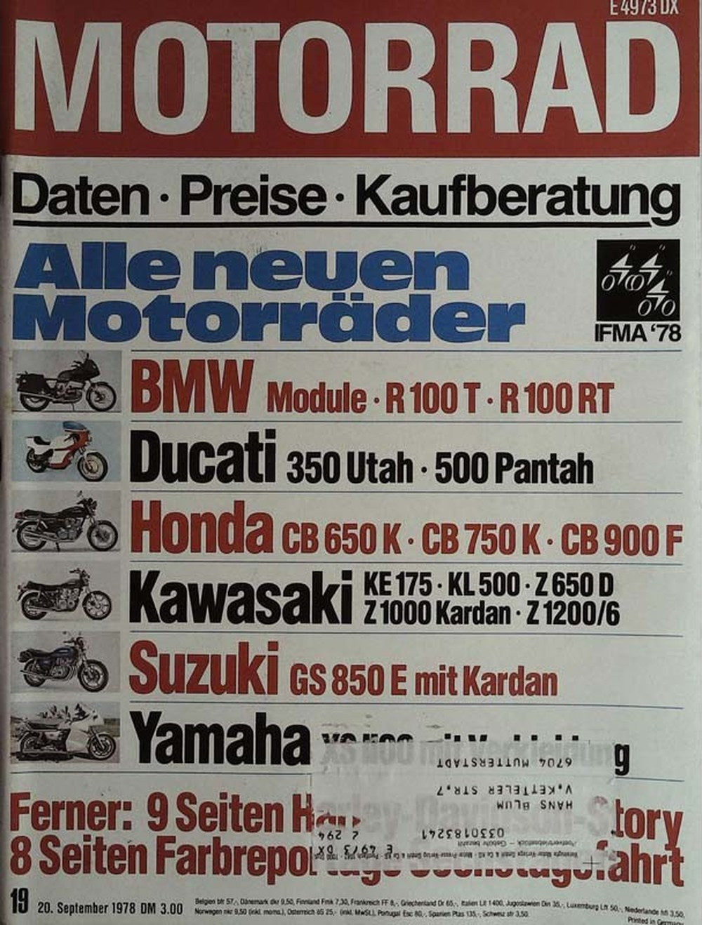 Motorrad Magasin Tyskland 1978-19 Originaludgave
