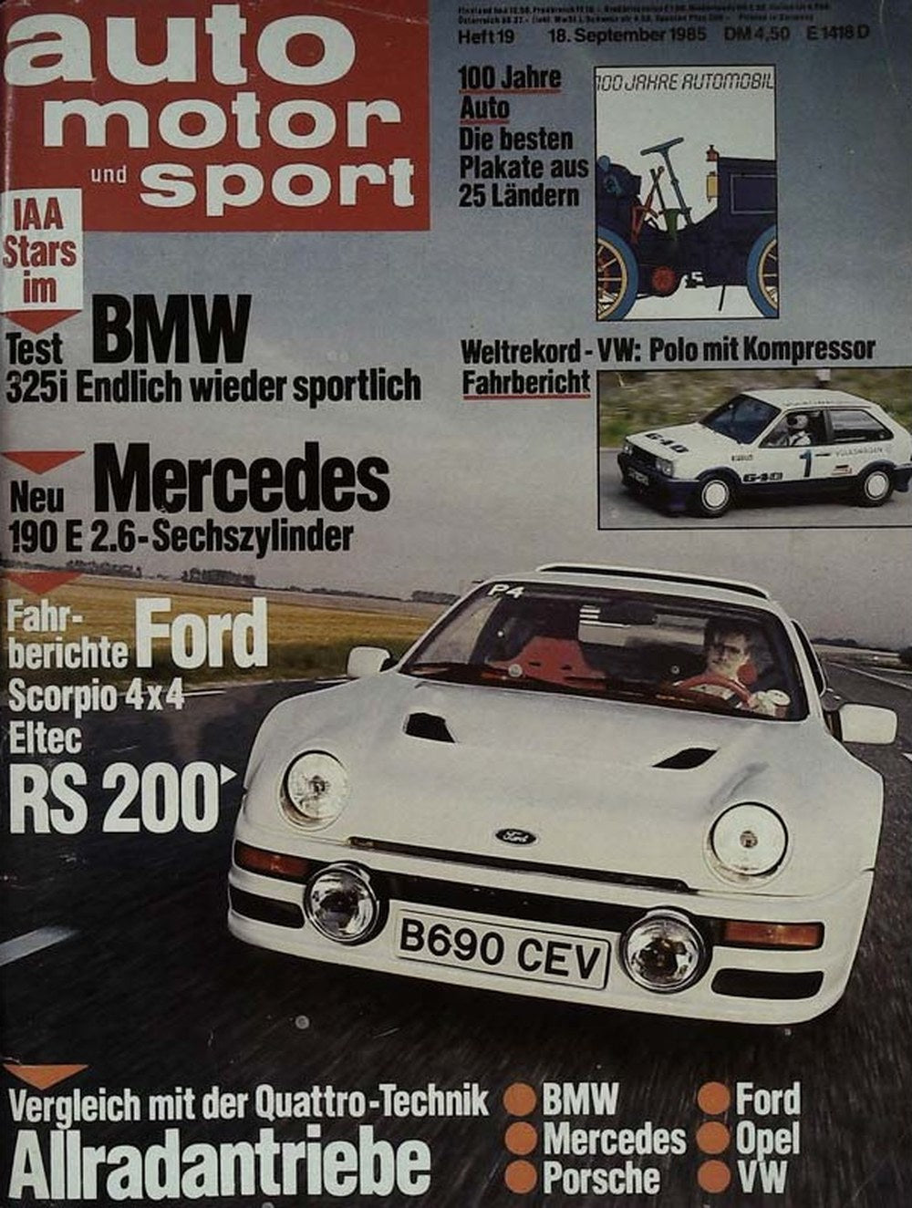 Auto Motor Und Sport Tijdschrift Duitsland 1985-19 Originele uitgave
