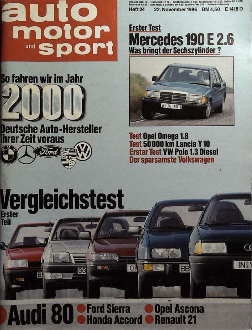 Auto Motor Und Sport Tijdschrift Duitsland 1986-24 Originele uitgave