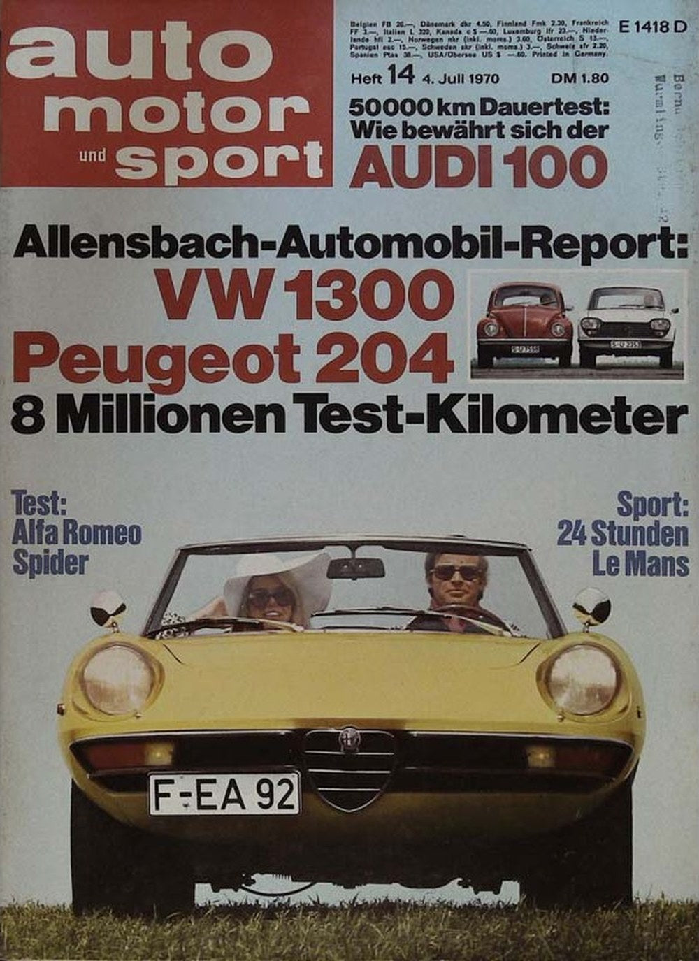 Auto Motor Und Sport Lehti Saksa 1970-14 Alkuperäinen painos