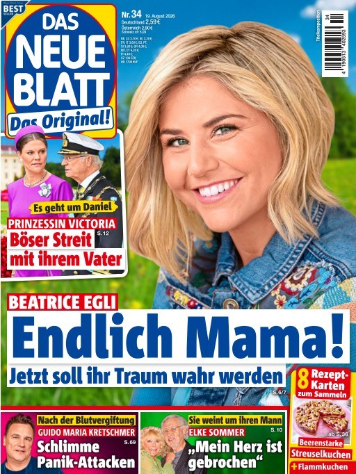 Das Neue Blatt 2026-34 Beatrice Egli Prinzessin Victoria König Carl XVI. Gustaf Guido Maria Kretschmer Elke Sommer