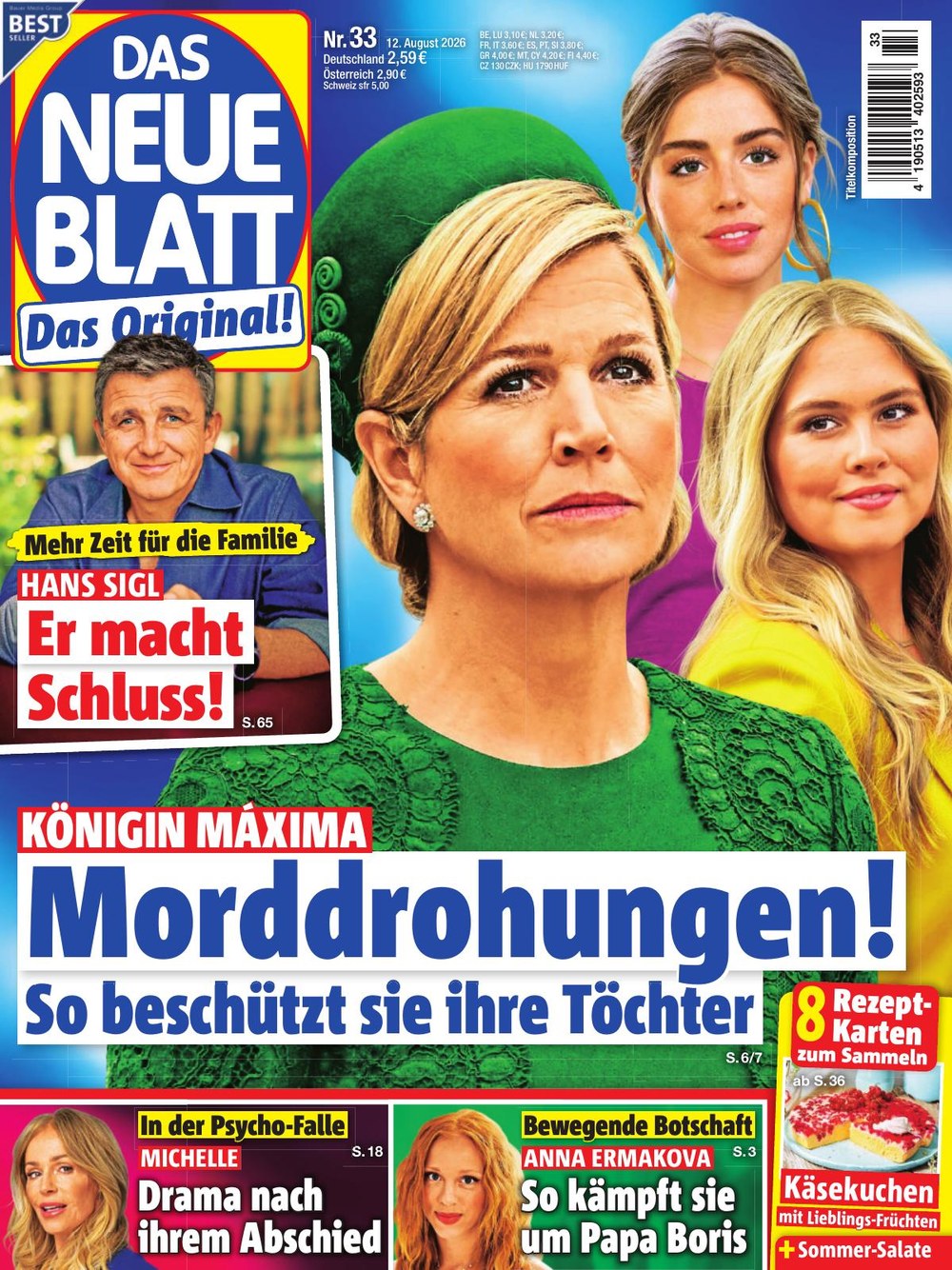 Das Neue Blatt 2026-33 – Máxima Der Niederlande Hans Sigl Michelle Anna Ermakova – Alkuperäinen painos