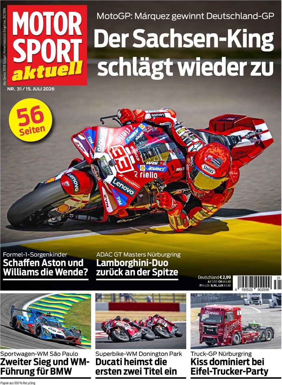 Motorsport Aktuell Magazin Deutschland 2026-31 Marc Márquez BMW Ducati Aston Martin Williams