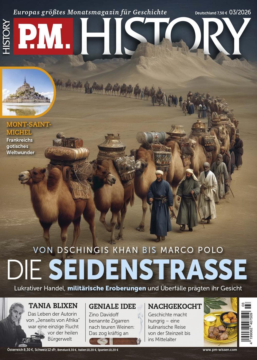 PM History Magasin Tyskland 2026-03 Dschingis Khan Marco Polo Tania Blixen Zino Davidoff Originaludgave