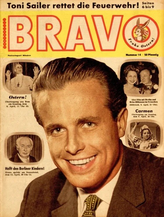 Bravo Tijdschrift Duitsland 1958-14 – Toni Sailer Theodor Heuss Heinz Rühmann Hertha Feiler – Originele uitgave