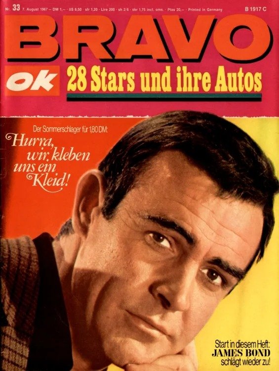Bravo Magazine Germany 1967-33 – Sean Connery James Bond – Original Print Issue