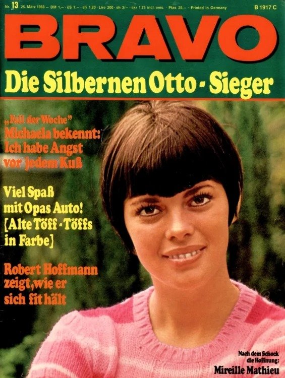 Bravo Lehti Saksa 1968-13 – Mireille Mathieu Michaela Robert Hoffmann – Alkuperäinen painos