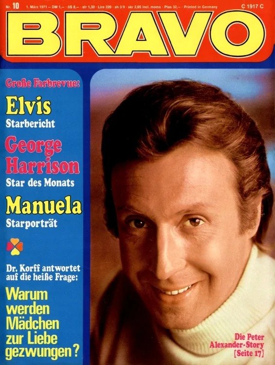 Bravo Magasin Tyskland 1971-10 – Peter Alexander Elvis Presley George Harrison Manuela – Originaludgave