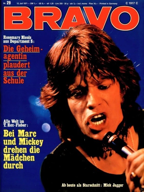 Bravo Lehti Saksa 1971-29 – Mick Jagger Rosemary Nicols Marc Bolan Mickey Finn T. Rex – Alkuperäinen painos