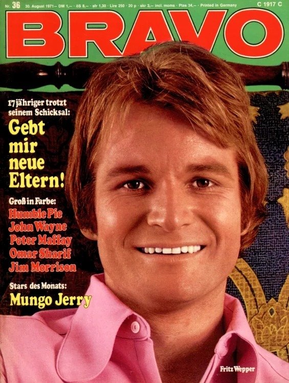 Bravo Magasin Tyskland 1971-36 – Fritz Wepper John Wayne Peter Maffay Omar Sharif Jim Morrison – Originalutgåva
