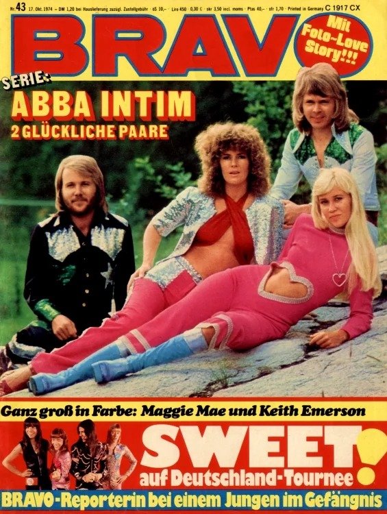Bravo Lehti Saksa 1974-43 – Anni-Frid Lyngstad Agnetha Fältskog Björn Ulvaeus Benny Andersson Maggie Mae – Alkuperäinen painos