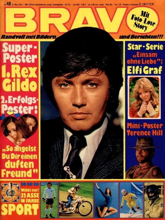 Bravo Lehti Saksa 1974-48 – Rex Gildo Elfi Graf Terence Hill – Alkuperäinen painos