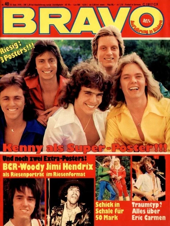 Bravo Lehti Saksa 1976-40 – Kenny Jimi Hendrix Eric Carmen Woody Wood Bay City Rollers – Alkuperäinen painos