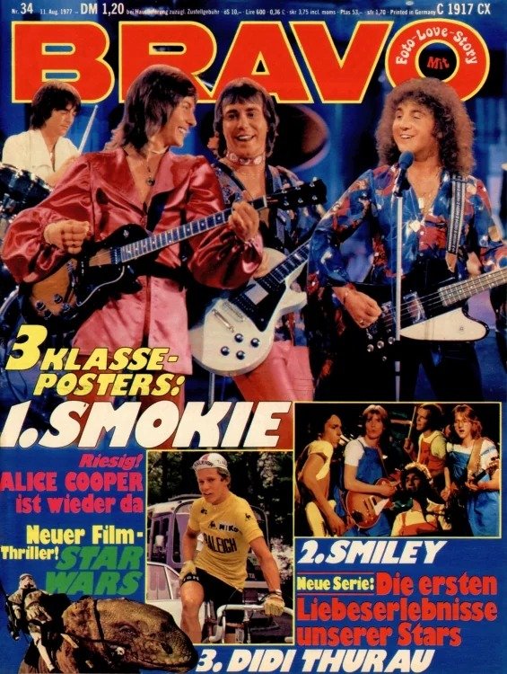 Bravo Magasin Tyskland 1977-34 – Smokie Smiley Alice Cooper Didi Thurau – Originalutgåva