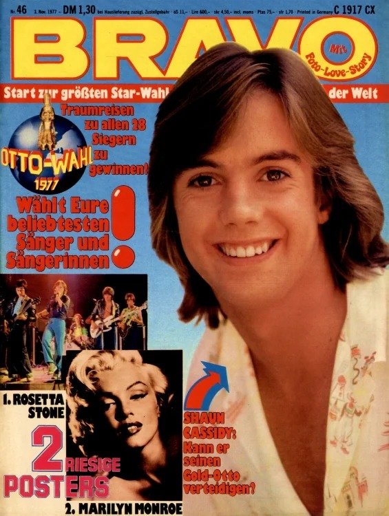 Bravo Magasin Tyskland 1977-46 – Shaun Cassidy Marilyn Monroe Rosetta Stone – Originalutgåva