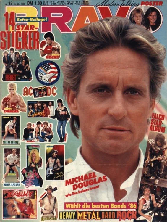 Bravo Lehti Saksa 1986-13 – Michael Douglas Sylvester Stallone Dolph Lundgren Stefan Edberg Boris Becker – Alkuperäinen painos