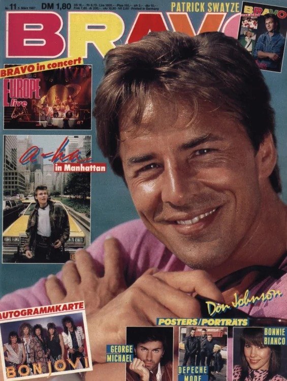 Bravo Magazine Germany 1987-11 – Don Johnson Morten Harket Patrick Swayze Jon Bon Jovi George Michael – Original Print Issue