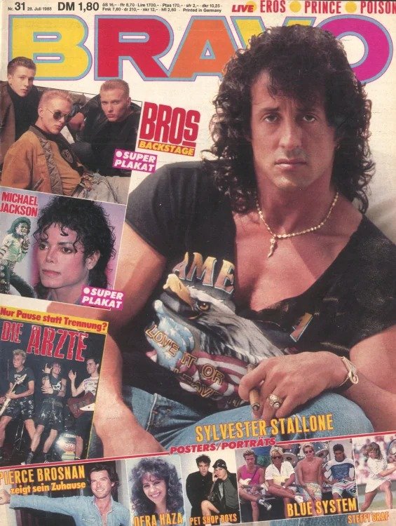 Bravo Lehti Saksa 1988-31 – Sylvester Stallone Michael Jackson Pierce Brosnan Ofra Haza Bros – Alkuperäinen painos