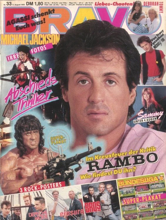 Bravo Revista Alemania 1988-33 – Sylvester Stallone Michael Jackson Samantha Fox Depeche Mode Erasure – Edición original