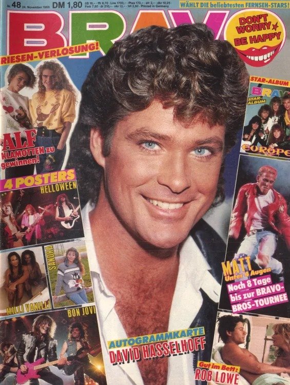 Bravo Magasin Tyskland 1988-48 – David Hasselhoff ALF Rob Lowe Sandra Matt Goss – Originalutgåva