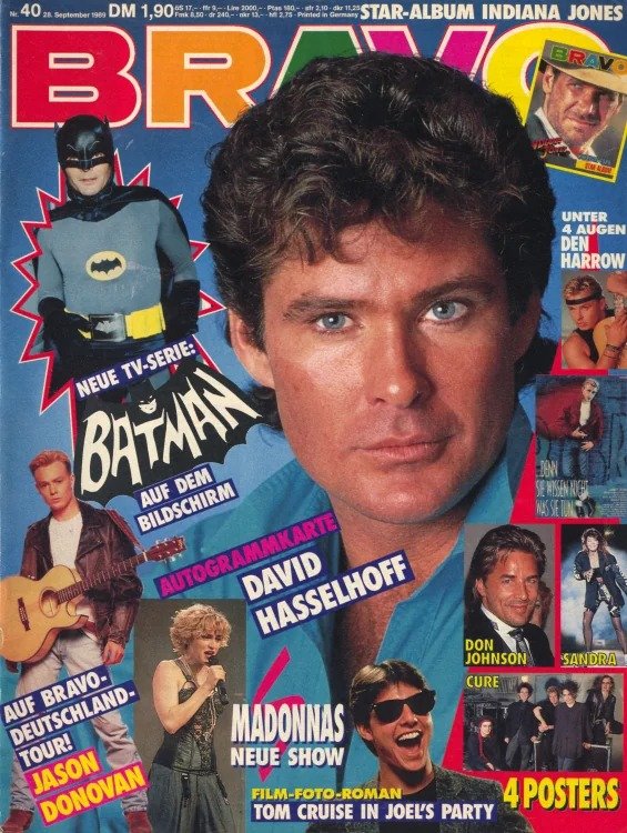 Bravo Lehti Saksa 1989-40 – David Hasselhoff Adam West Madonna Tom Cruise Jason Donovan – Alkuperäinen painos