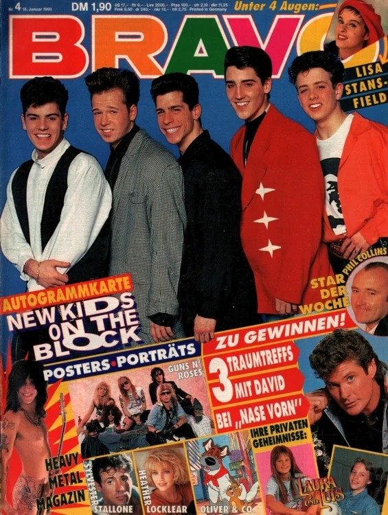 Bravo Rivista Germania 1990-04 – New Kids On The Block Phil Collins Lisa Stansfield Sylvester Stallone Heather Locklear – Edizione originale