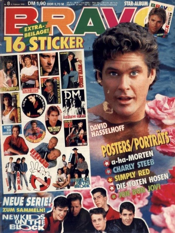 Bravo Magasin Tyskland 1990-08 – David Hasselhoff Morten Harket Jon Bon Jovi Patrick Swayze Michael J. Fox – Originalutgåva