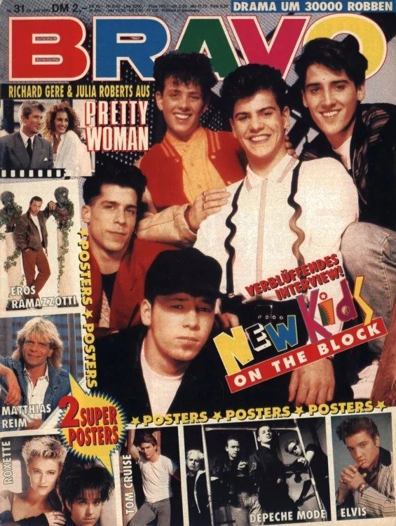 Bravo Magazine Allemagne 1990-31 – New Kids On The Block Eros Ramazzotti Richard Gere Julia Roberts Matthias Reim – Édition originale