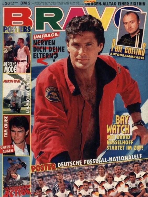 Bravo Magasin Tyskland 1990-36 – David Hasselhoff Phil Collins Tom Cruise Jan-Michael Vincent Depeche Mode – Originalutgåva