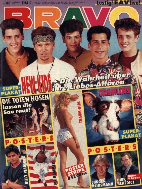 Bravo Lehti Saksa 1990-43 – New Kids On The Block MC Hammer Jürgen Klinsmann Dirk Benedict Billy Warlock – Alkuperäinen painos