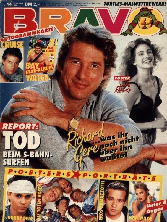 Bravo Magasin Tyskland 1990-44 – Richard Gere Julia Roberts Tom Cruise Johnny Depp Eros Ramazzotti – Originalutgåva