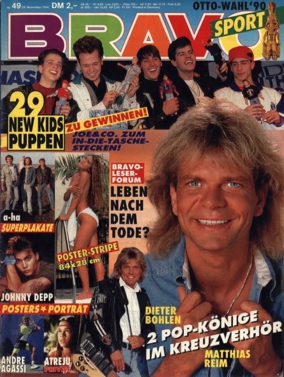 Bravo Magazine Allemagne 1990-49 – Matthias Reim Dieter Bohlen Johnny Depp Andre Agassi New Kids On The Block – Édition originale