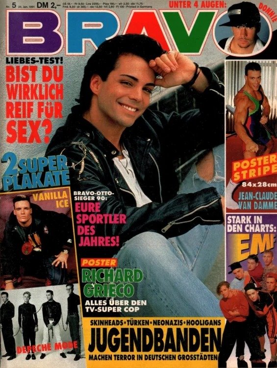 Bravo Magazin Deutschland 1991-05 Jean-Claude Van Damme Richard Grieco Deutsche Mode Vanilla Ice + Poster
