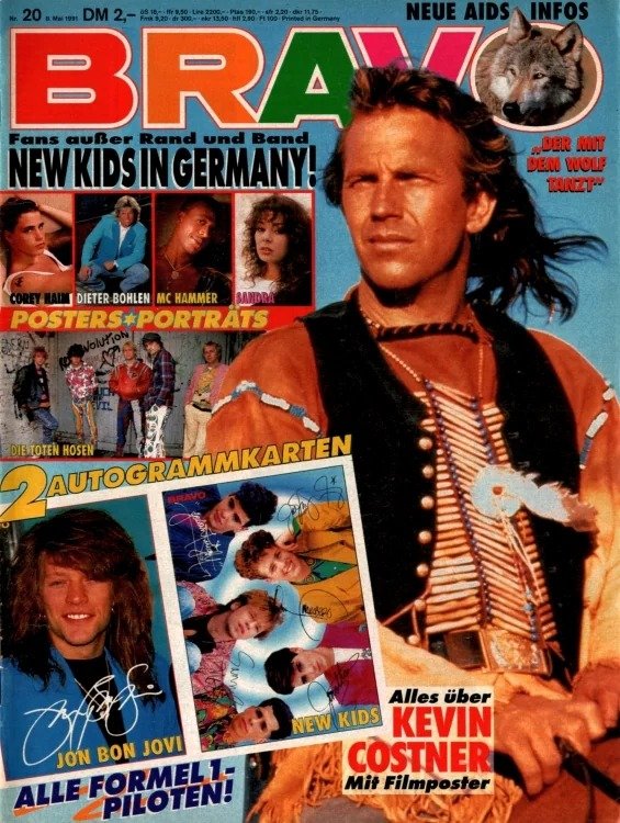 Bravo Magazin Deutschland 1991-20 Kevin Costner Jon Bon Jovi Dieter Bohlen MC Hammer Coney Hale