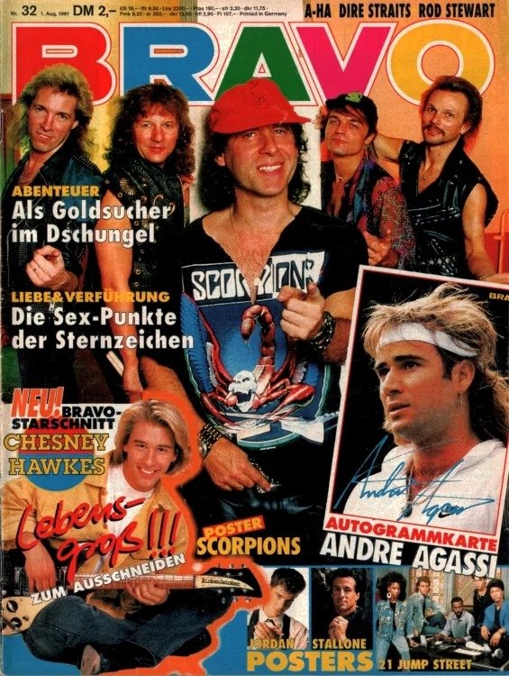 Bravo Magazin Deutschland 1991-32 Andre Agassi Chesney Hawkes Scorpions A-ha Dire Straits
