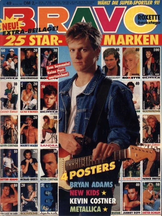 Bravo Lehti Saksa 1991-49 – Bryan Adams Kevin Costner Patrick Swayze Richard Grieco Marky Mark – Alkuperäinen painos