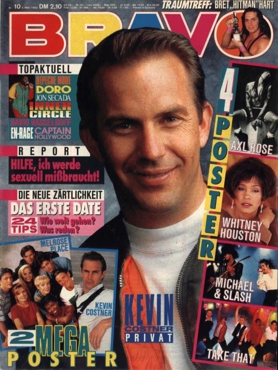 Bravo Magasin Tyskland 1993-10 – Kevin Costner Axl Rose Whitney Houston Bret Hart David Hasselhoff – Originalutgåva